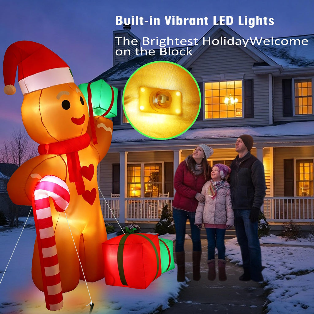 7.9FT Christmas Inflatables Gingerbread Man Candy Cane Outdoor Decor