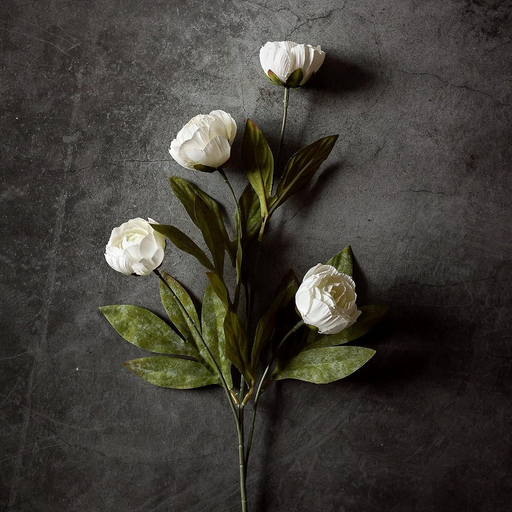 27" Faux Silk Peony Artificial Flowers Stems for Vase (Cream) - Set of 6