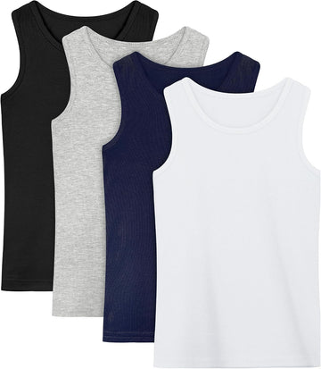 4 Pack Toddler Tank Top Boys Cotton Tank Undershirt Kids Sleeveless Undershirts Soft Round Neck Tank Tops