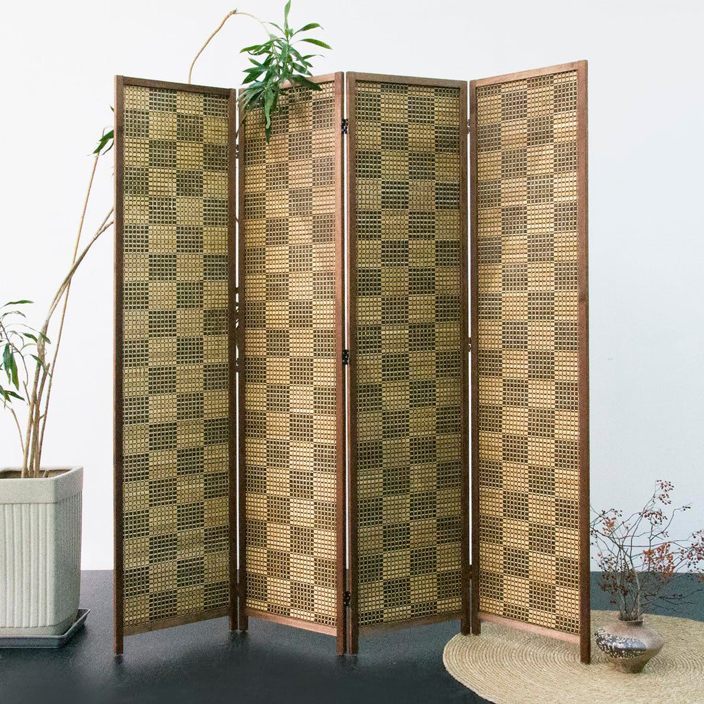 4 Panel Bamboo Room Divider, Caramel Folding Privacy Screen