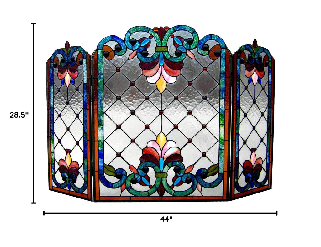 Tiffany-Glass 3pcs Folding Victorian Fireplace Screen 44" Wide