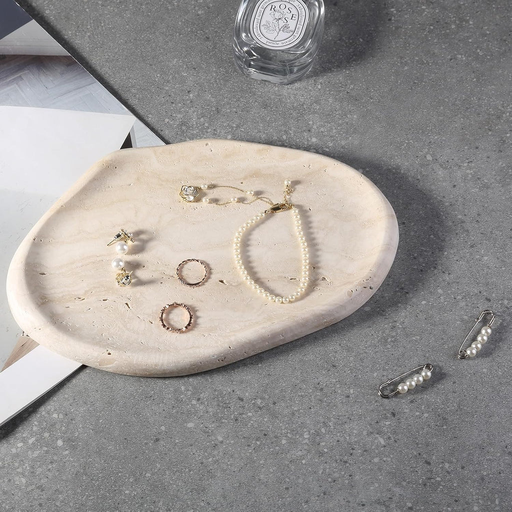 Marble Jewelry Tray Trinket Dish, Decorative Cloud Vanity Key Tray for Women, Perfume Ring Holder Dish for Ring