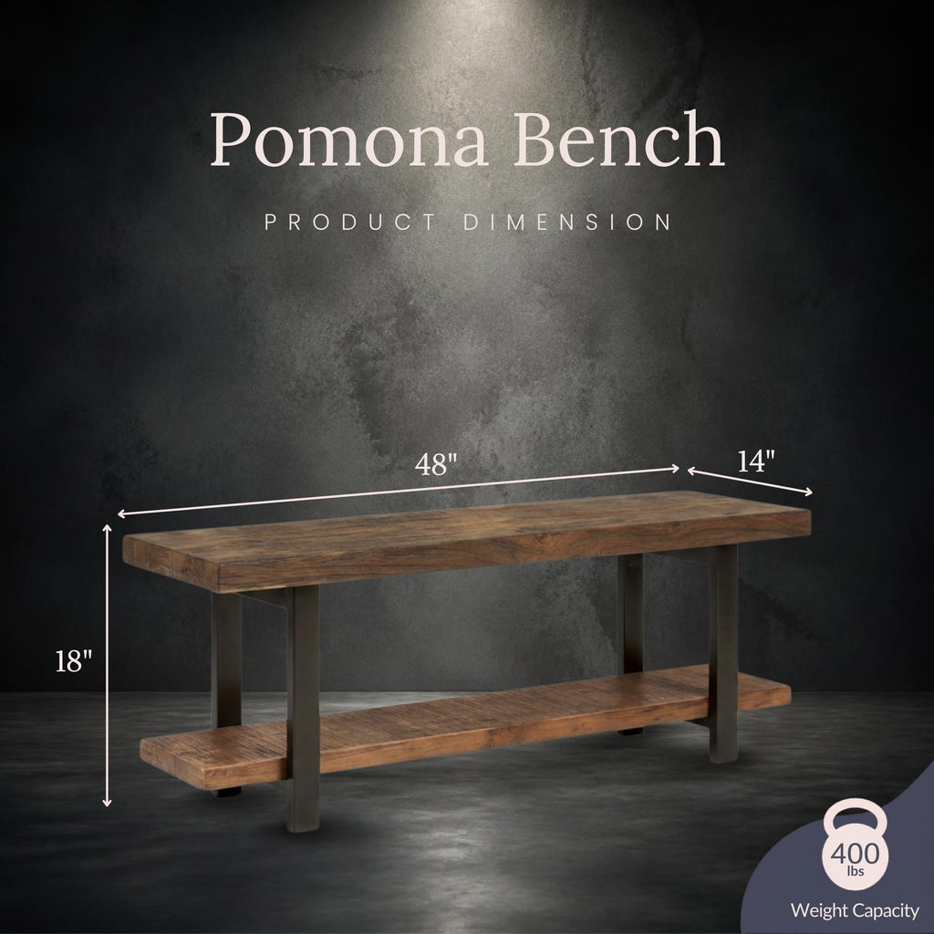 Pomona Entryway Bench with Shoe Rack, Rustic Brown, 48"