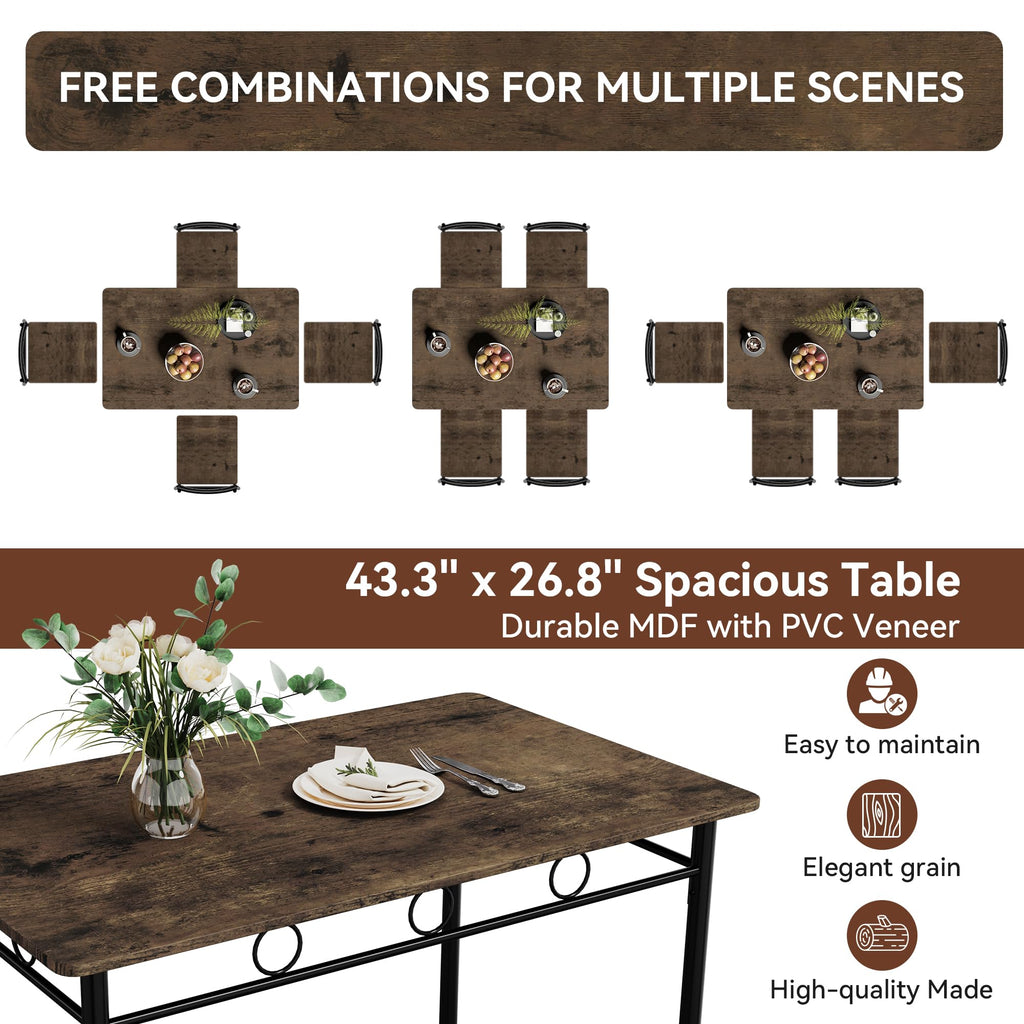 Kitchen Dining Table Set for 4, 5-Piece Kitchen Table Set, Dining Room Table Sets, Rectangular Kitchen Table Set with 4