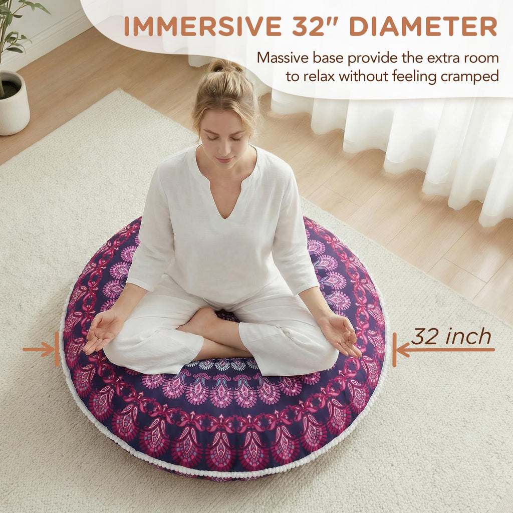 32 Inch Round Floor Pillow, Large Meditation Pouf Cushion, Memory Foam Stuffer Circle Throw Pillows - (Purple