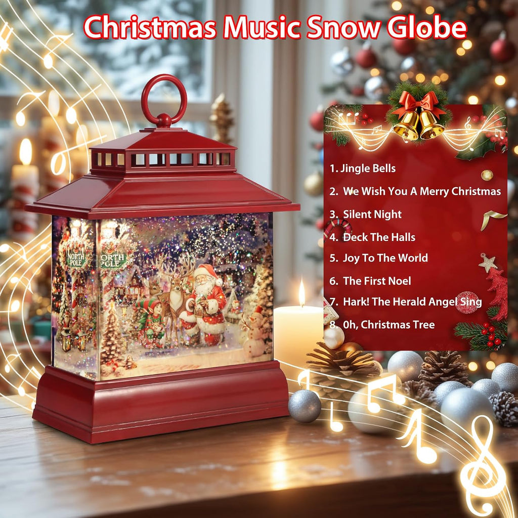 Christmas Snow Globe Lantern Water Glittering Lantern with 8 Songs & 6H Timer Romote Control Christmas Snow Globes