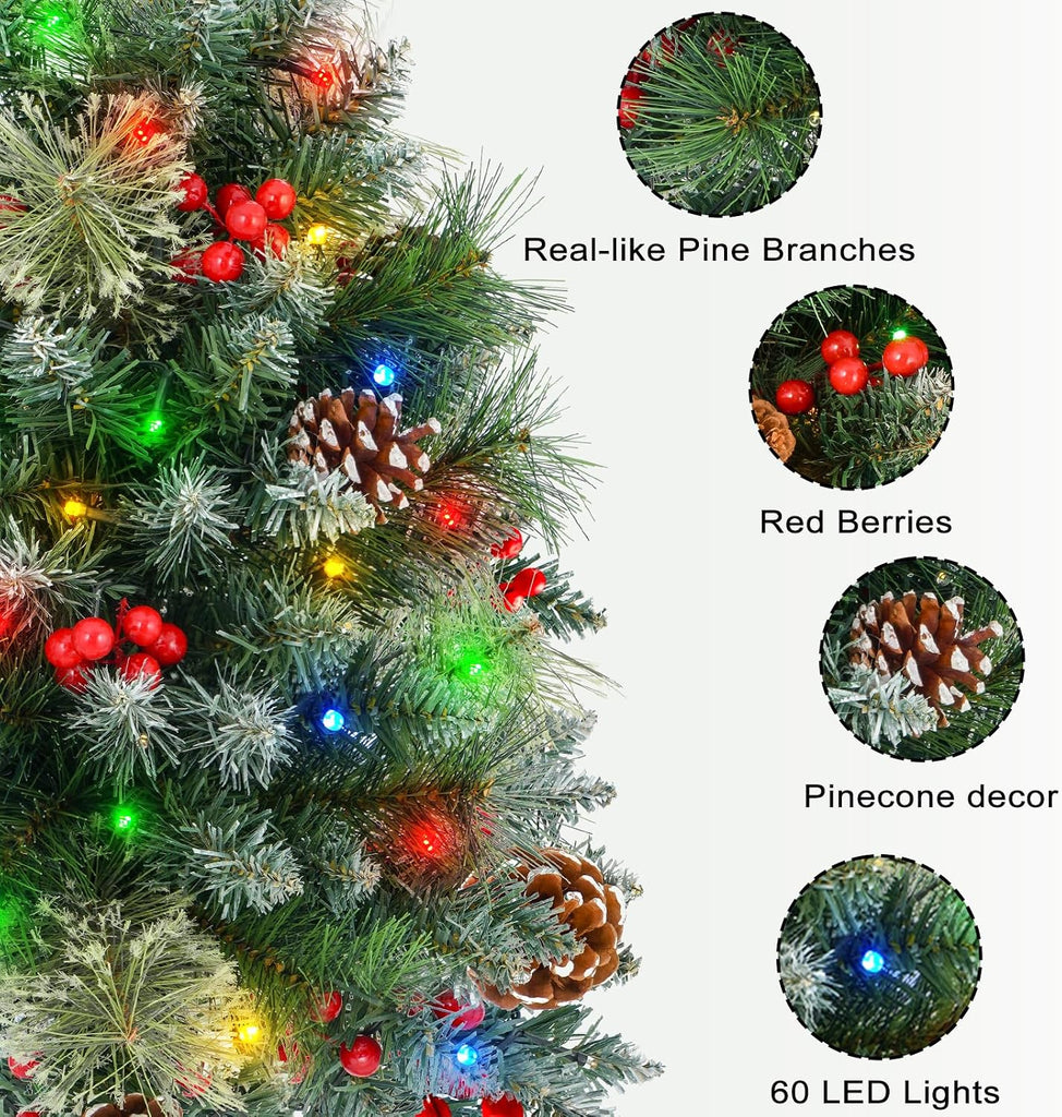 Christmas Tree Urn Filler with Timer, Pre-lit Warm White & Multi-Color Changing LED Lights, Artificial Xmas Tree