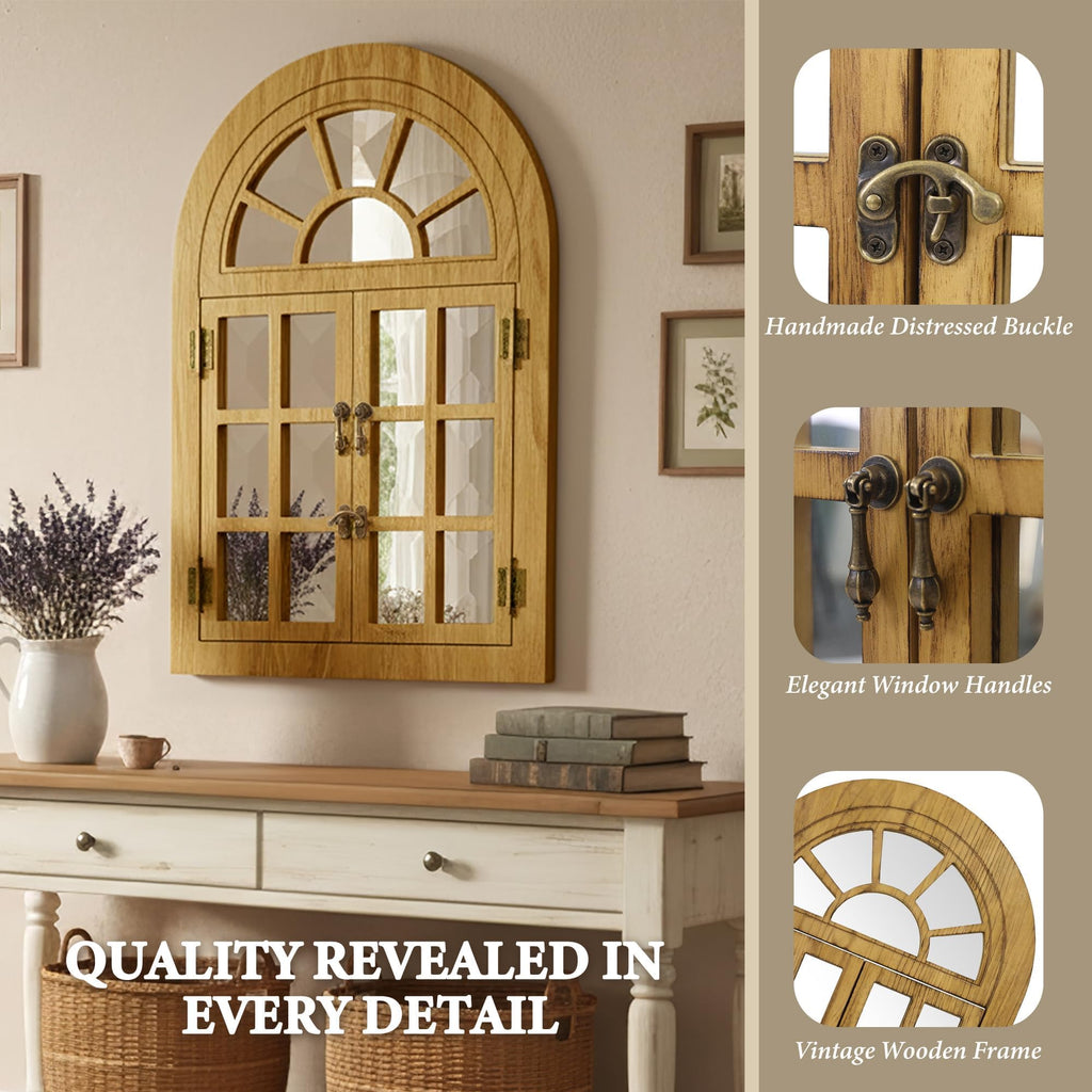 Farmhouse Window pane Mirror for Wall Decor, Arched Wall Mirror