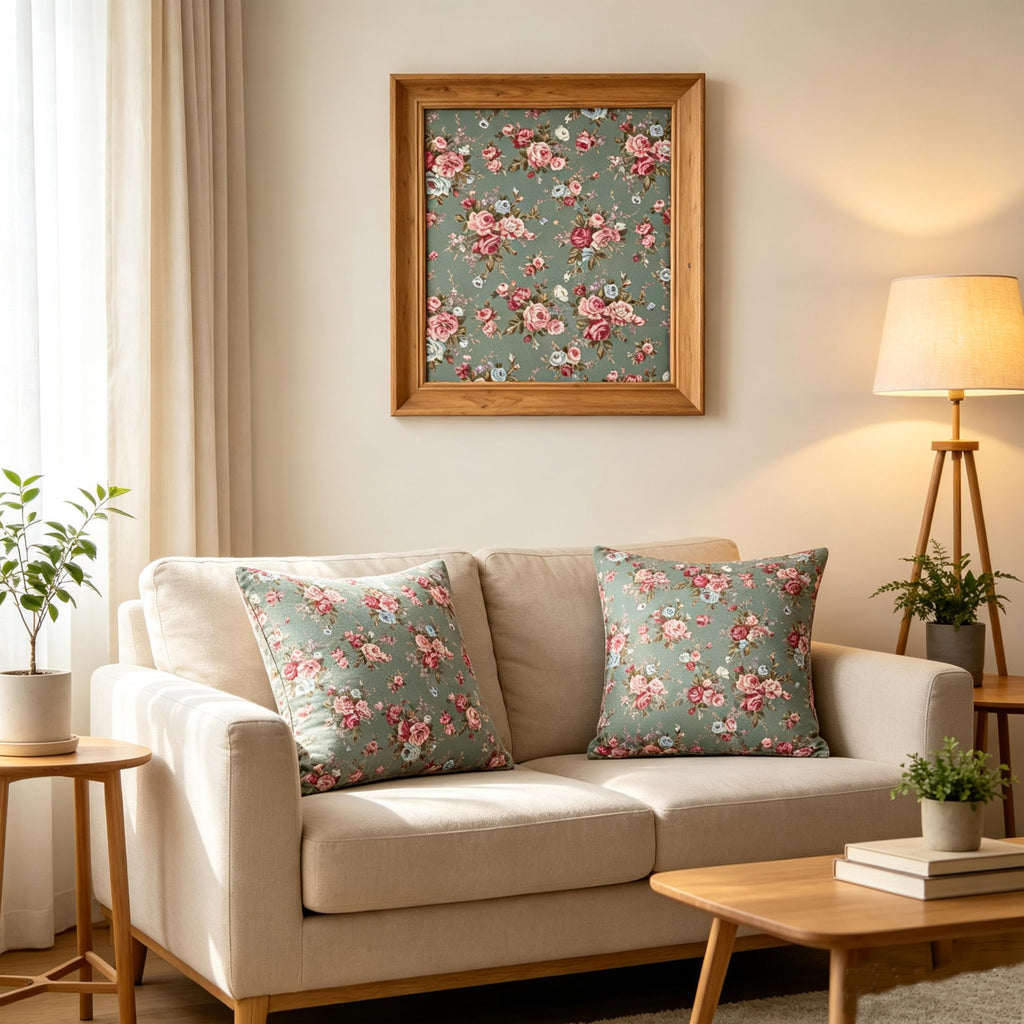 Vintage French Floral Cotton Fabric By The Yard, 36 x 63 inch