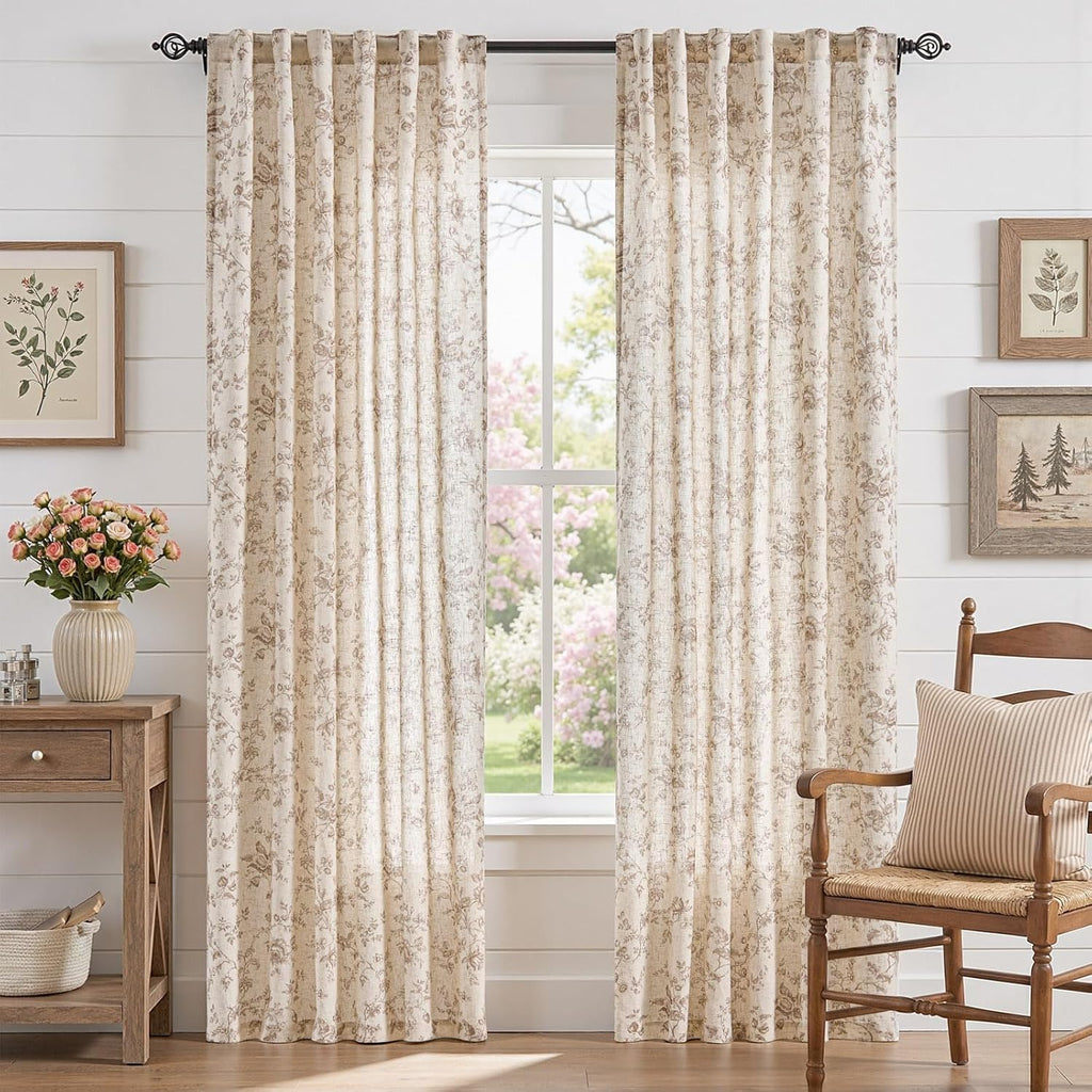 Amlie Linen Floral Curtains 84 inch Length Curtains for Living Room Bedroom Farmhouse Country Decor Drapes Light