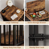 Dog Crate Furniture for Small Dogs, Wooden Dog Kennel with Flip Top Drawer