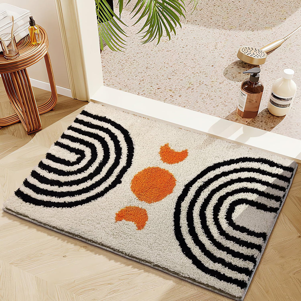 Boho Bathroom Rugs Cute Bohemian Bath Rug Non-Slip Microfiber Abstract Bath Mat Small Carpet Farmhouse Decor Soft