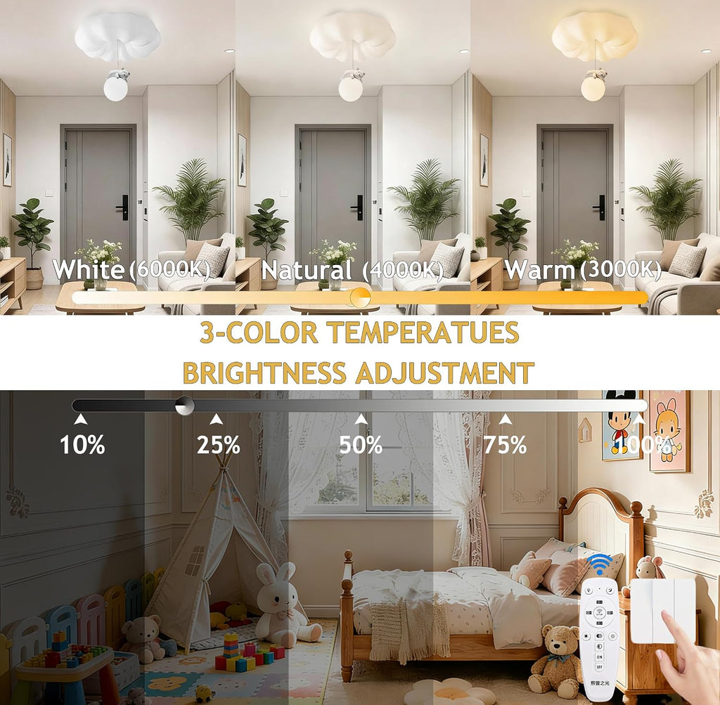 Cloud Ceiling Lights Modern Dimmable LED Ceiling Light Remote Control Bear Rabbit White Kids Ceiling Light Flush