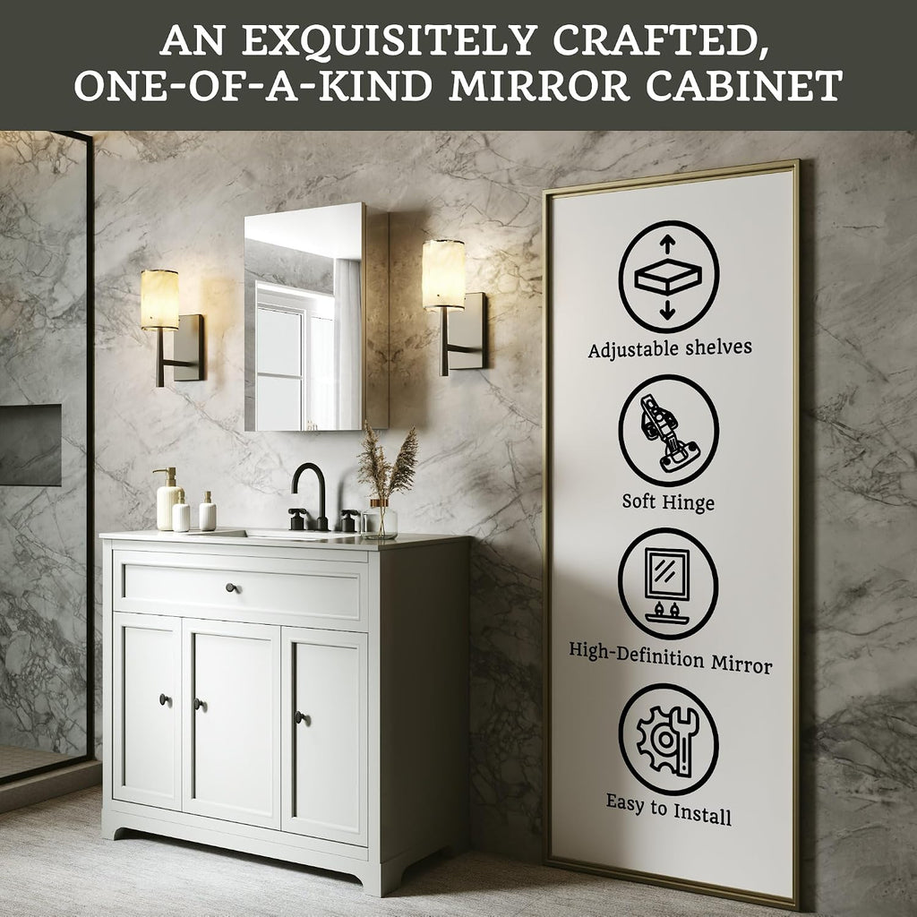 16 x 24 in Medicine Cabinet with Mirror and Side Panels, Silver | Surface or Recessed Medicine Cabinet Mirror with