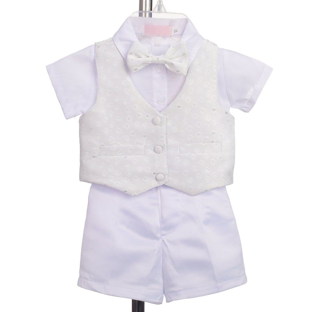Baby Boys' Christening Clothing Baptism Outfit 5 Pieces Suit Set with Bonnet Hat Size 9-12 Months, Short Sleeves