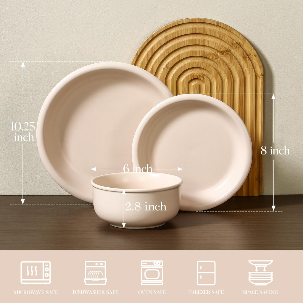 Vintage Series Ceramic Dinnerware Set for 2, 6 Pieces, Cream White