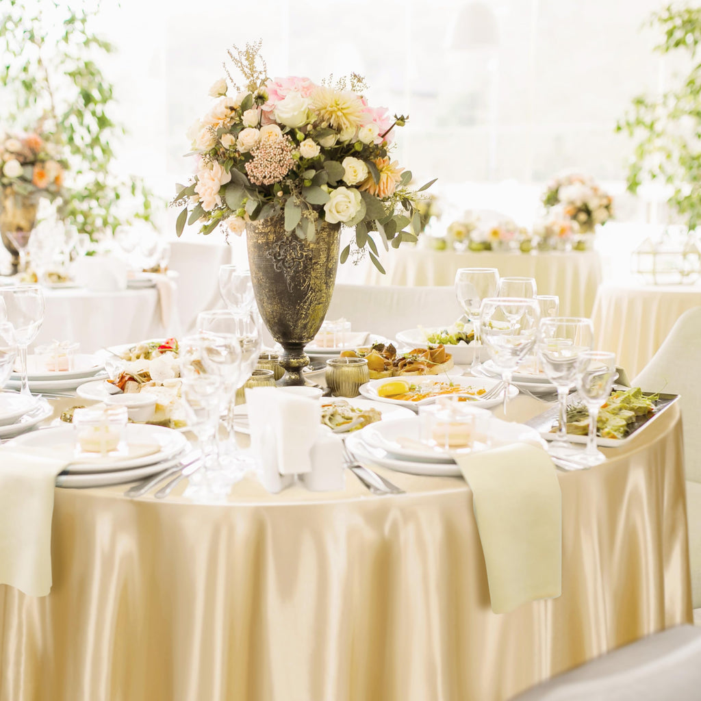 4Pack Round Satin Tablecloth 120 Inch Champagne Overlay Table Cover