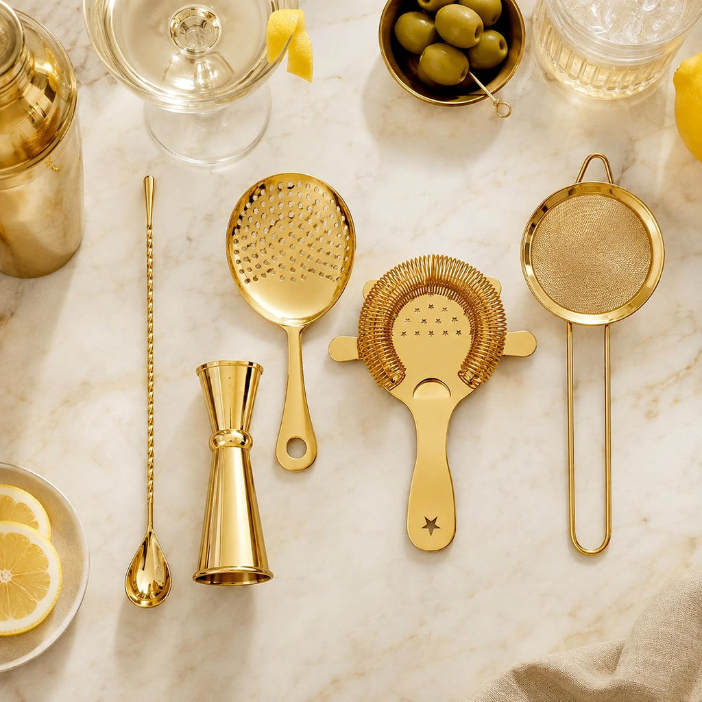 Cocktail Strainer Set, Stainless Steel Bar Tools Set, Gold - Set of 5