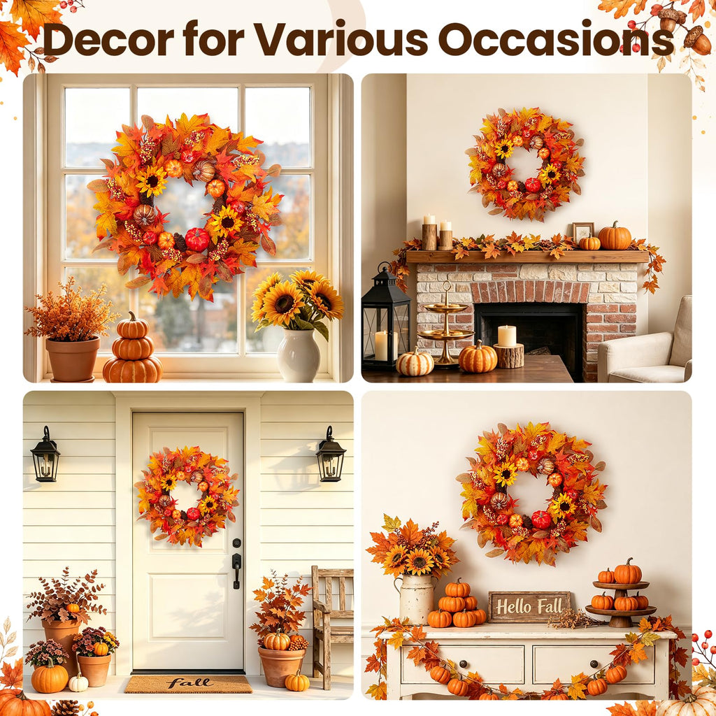 Fall Decorations, Fall Autumn Thanksgiving Wreaths for Front Door