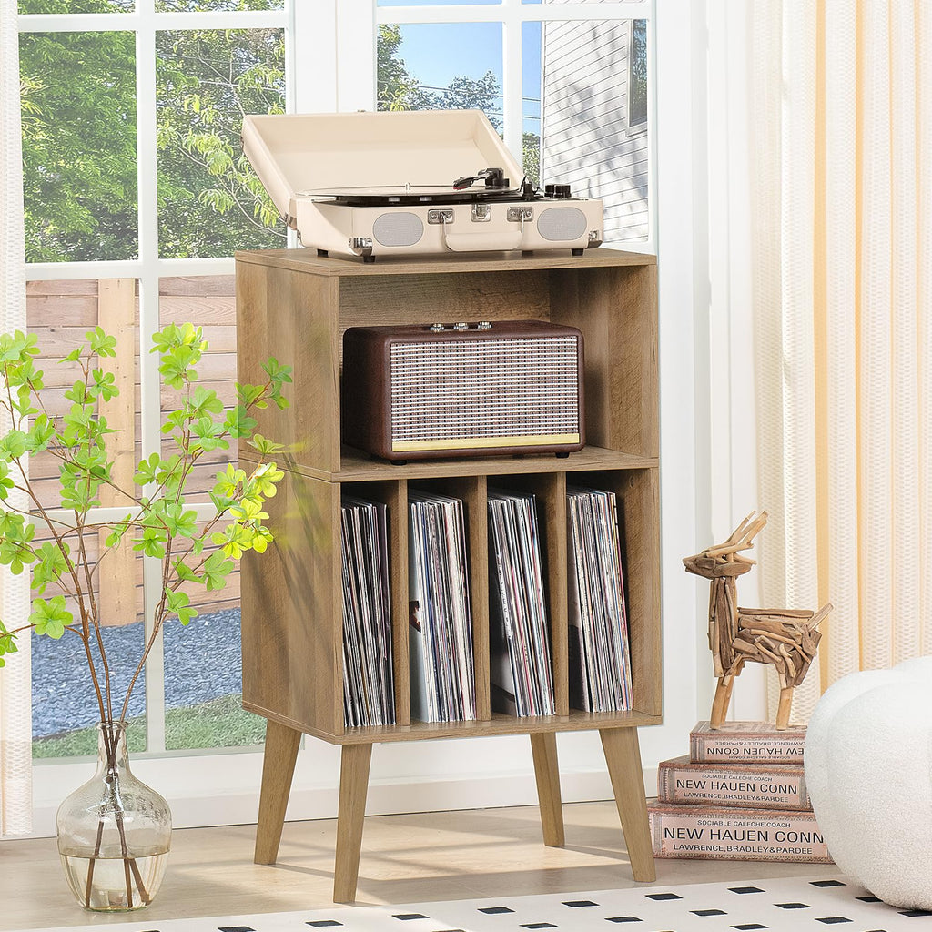 Record Player Stand, Oak Turntable Stand Holds up to 160 Albums