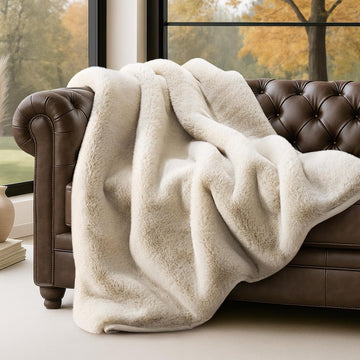 Faux Chinchilla Fur Throw Blanket, 50"x60", Birch Mink | Luxury, Super Soft, 1220GSM, Fluffy Cozy Mink, Reversible