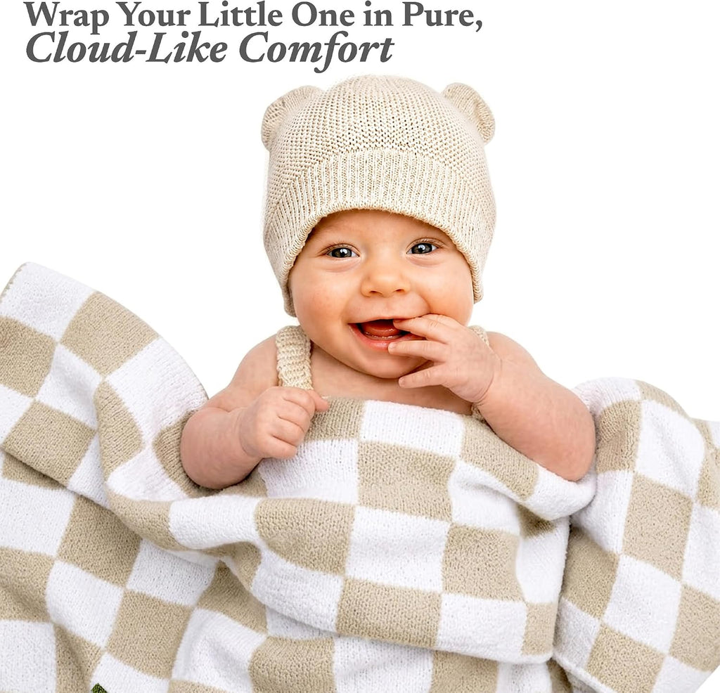 Textiles Taupe Check Chenille Boy Baby Blanket Super Soft Reversible