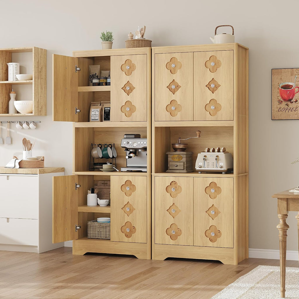 72" Tall Pantry Cabinet, Kitchen Hutch Storage Cabinet with Countertop for Microwave, Freestanding Wooden Cupboard