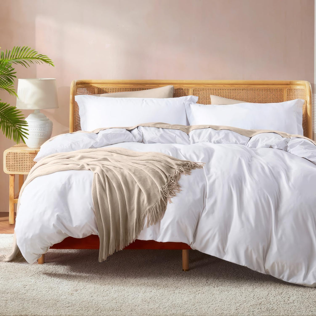 White Duvet Cover Queen - Soft Double Brushed Queen Duvet Cover Set, 3 Piece, with Button Closure, 1 Duvet Cover