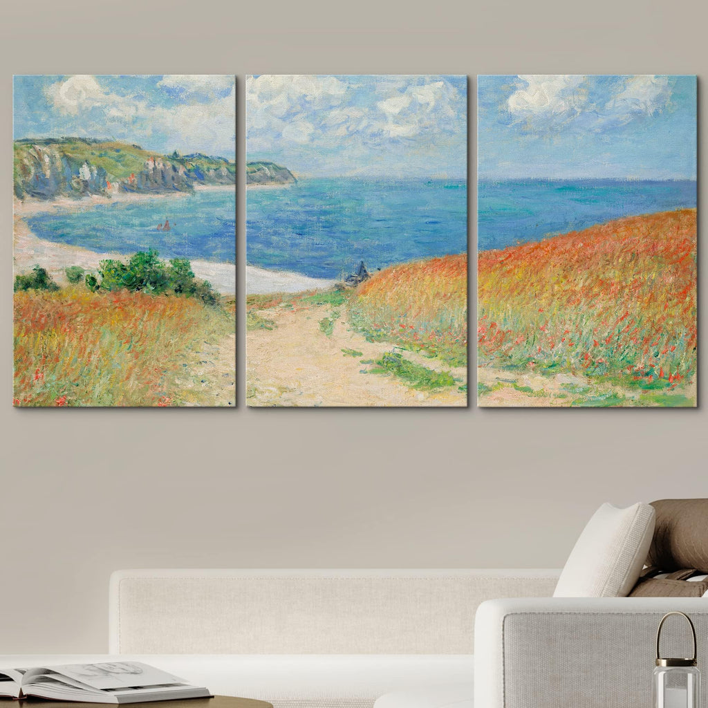 Canvas Print Wall Art Set Path Through The Corn at Pourville by Claude Monet Cultural Historic Oil Painting Fine Art