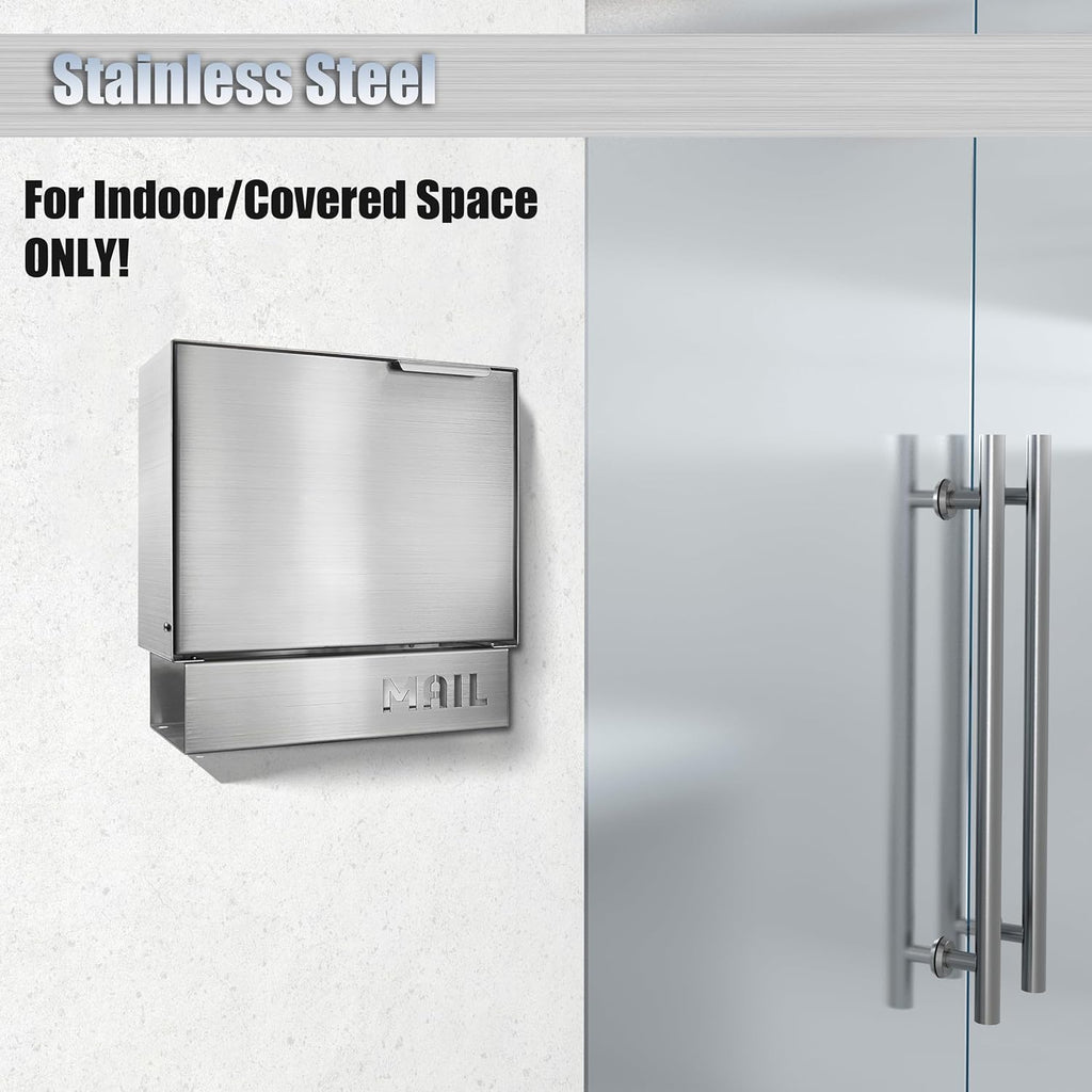 Stainless Steel Mailbox for Walls, Heavy Duty Wall Mounted Mailbox with Newspaper Holder - Silver