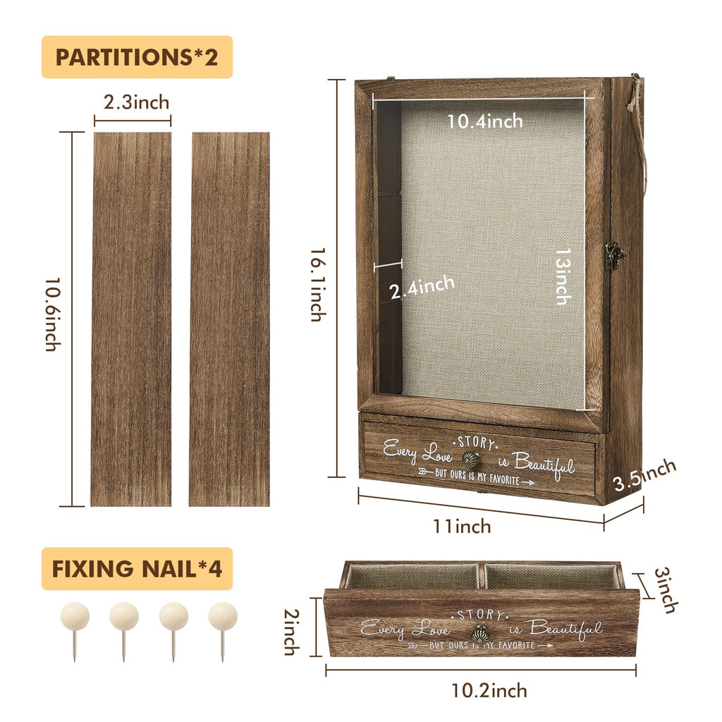 11x16 Wedding Shadow Box Display Case, Bridal Shower Gifts, Brown