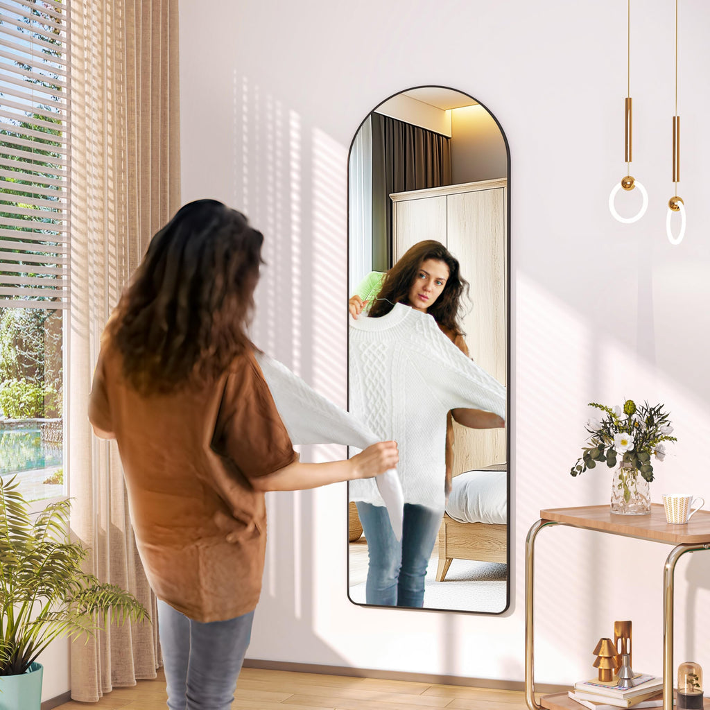 Door Mirror Full Length, 47.2 x 15.7 Inch Full Body Wall Mirror Over The Door Hanging Mirror, Cloakroom(Black)