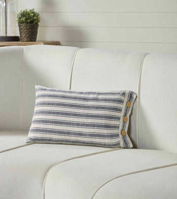 Market Place Blue Ticking Stripe Pillow Cover 12" x 20"