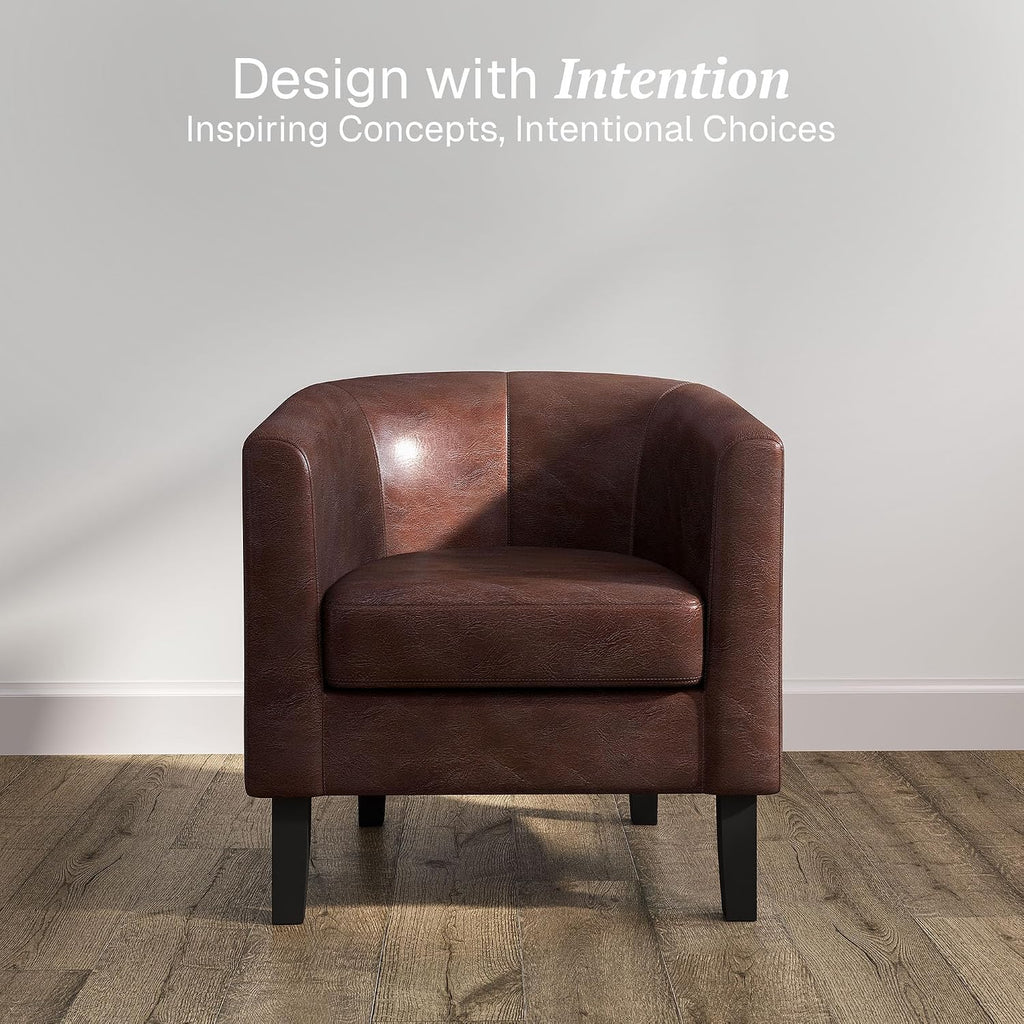 Accent Barrel Chair Faux Leather Round Club Tub Sofa Corner Chair with Flared Legs and Cozy Soft Padding - Set of 2
