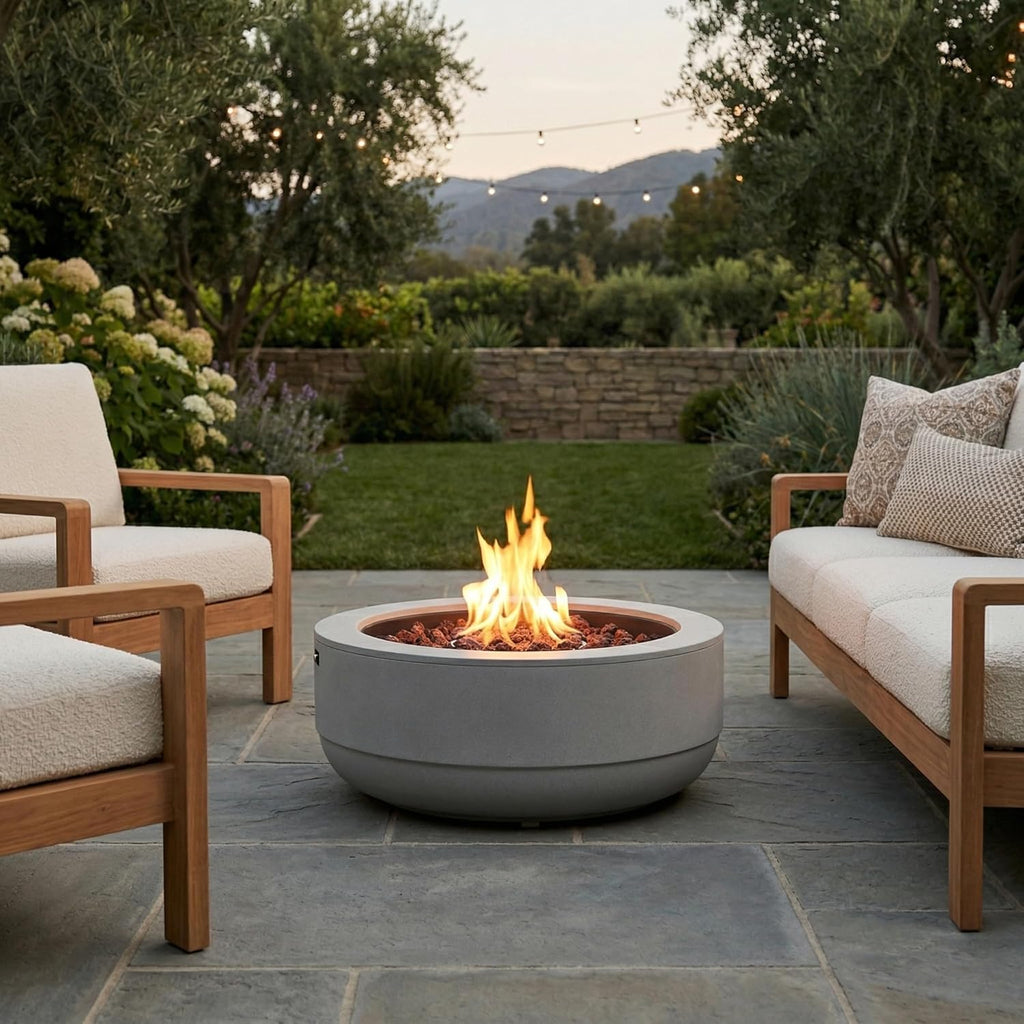 24 Inch Propane Fire Pit Bowl, 50000 BTU Round Steel Gas Fire Pit with Lid, Portable Outdoor Fire Table