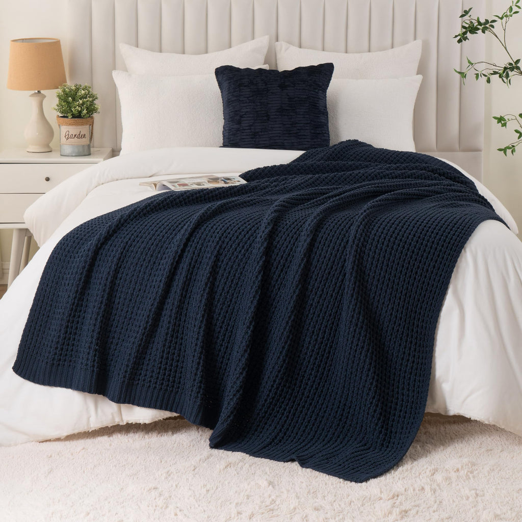 Navy Blue Throw Blanket for Couch, Chenille Knitted Blue Blanket 60''x80''
