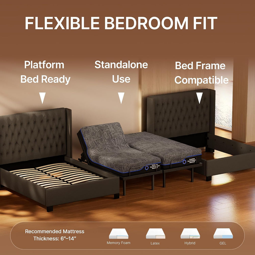 Split King Adjustable Bed Set, 3-Motor Adjustable Bed with Massage, Head & Foot Lift, Headrest Tilt, Zero Gravity - Set of 4