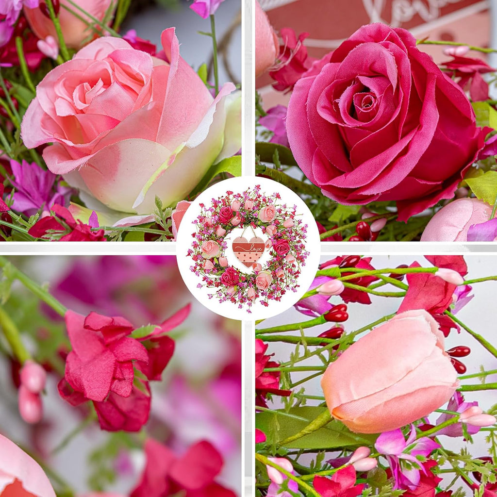Valentines Day Wreaths for Front Door 22 Inch Valentines Wreath Artificial Valentine's Day Wreath with Red Pink Roses