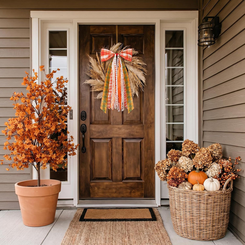 Fall Decor - Large Autumn Harvest Wreath Bow for Front Door - 2 pack - Set of 2