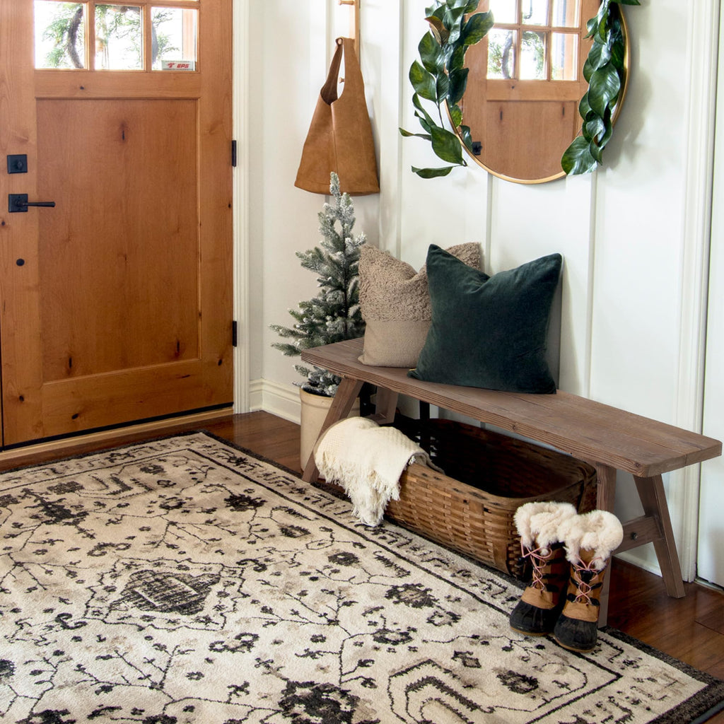 47" Farmhouse Wood Bench, Solid Wood Entryway Bench, Brown