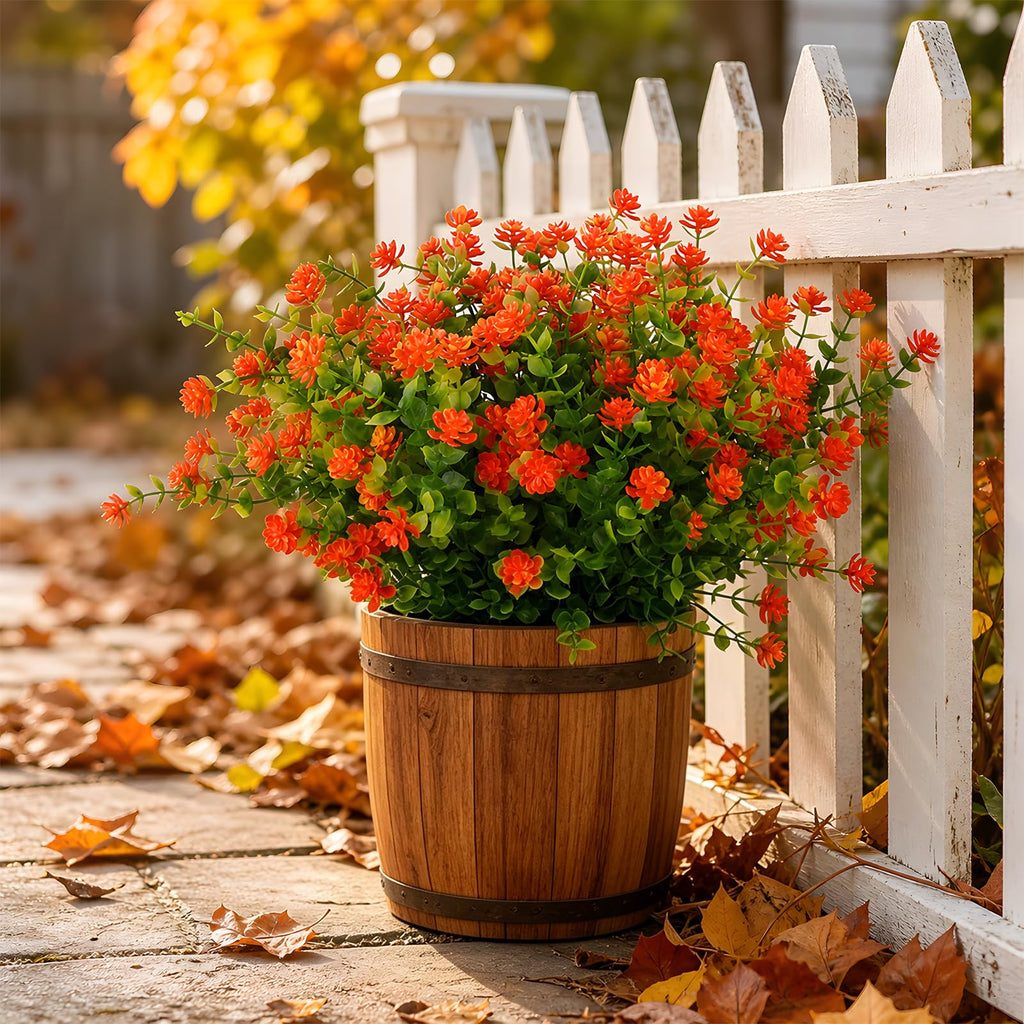 24 Pcs Artificial Mums for Outdoors, Fall Flowers (Orange Red)