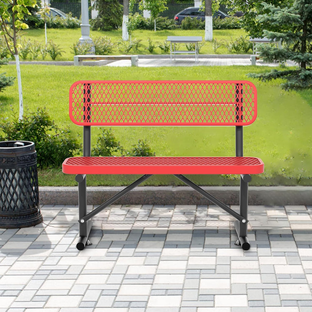 4FT Heavy Duty Metal Park Bench for Outside, Thermoplastic-Coated Weatherproof Outdoor Bench with Backrest & Portable