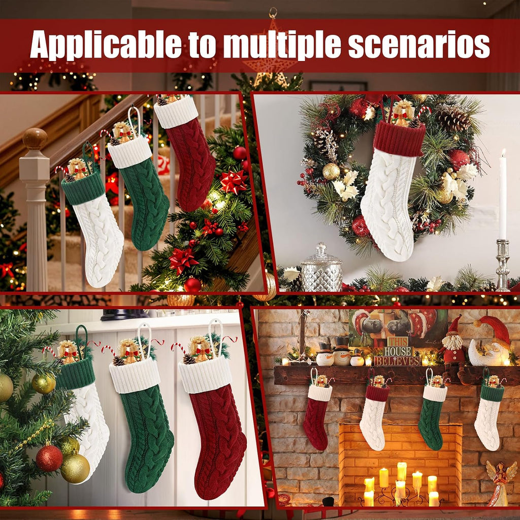S 18" Knitted Stocking Christmas Decorations - Set of 4