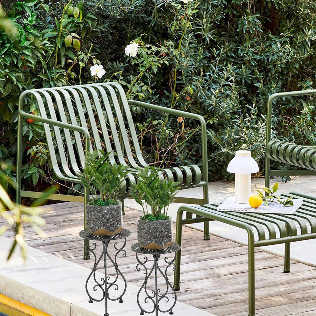 Metal Plant Stands 2 Pack, Heavy Duty Plant Pedestal 17" Tall, Single Flower Pot Holder for Indoor, Outdoor, Patio