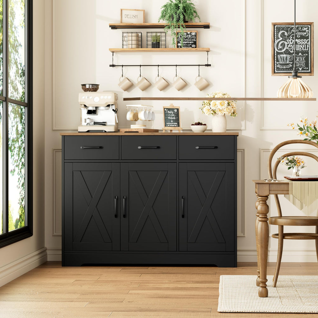 Kitchen Buffet Cabinet with Storage, Sideboard Coffee Bar, Black