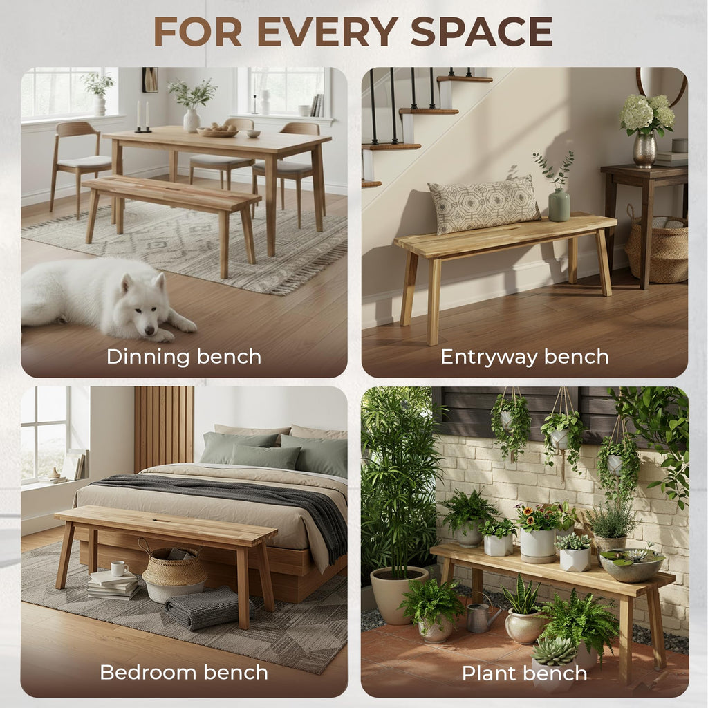 Solid Wood Bench, Bed Bench, Dining, Plant Stand - Wooden Bench Indoor (47 inches)