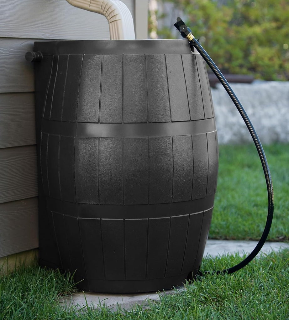 Rain Barrel, Flat-Back Rainwater Catcher with Spigots, 50 Gallon, Black - Portable Water Storage Container Tank