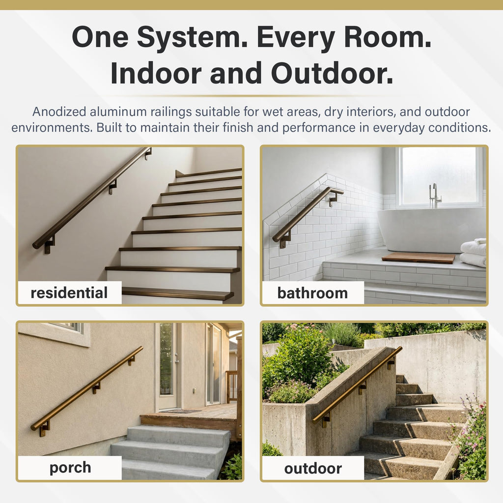 Flush Handrail Kit, 14 ft Stair Handrail, Architectural Bronze