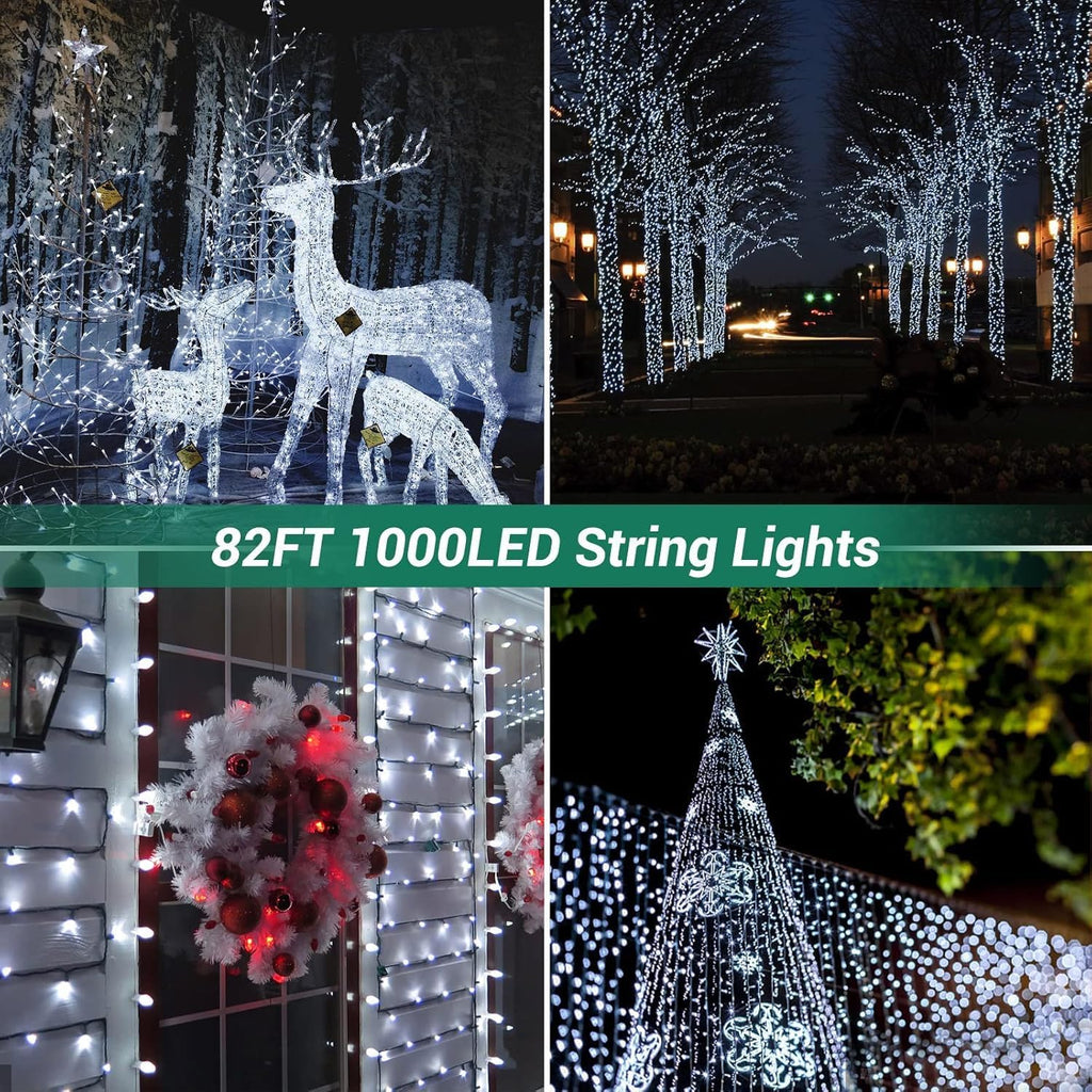 82ft 1000 LED Cluster Christmas String Lights - 8 Modes Christmas Tree Lights - Outdoor Waterproof Dark Green Wire
