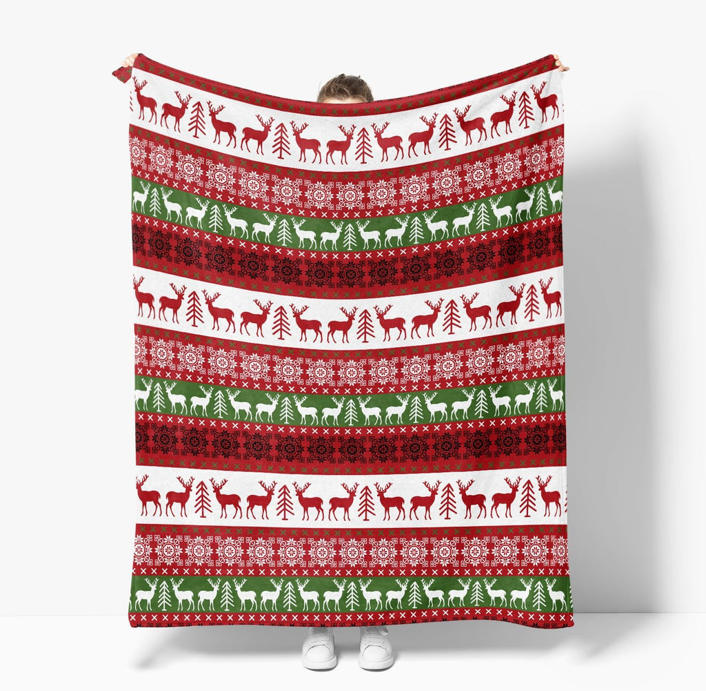 Christmas Flannel Blanket Throw, Green Reindeer Soft Fuzzy Plush Cozy Fleece Blankets for Couch Sofa Bed Lounging